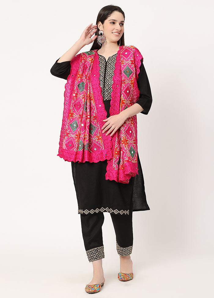 Pink Chiffon Phulkari Embroidered Work Dupatta - Indian Silk House Agencies