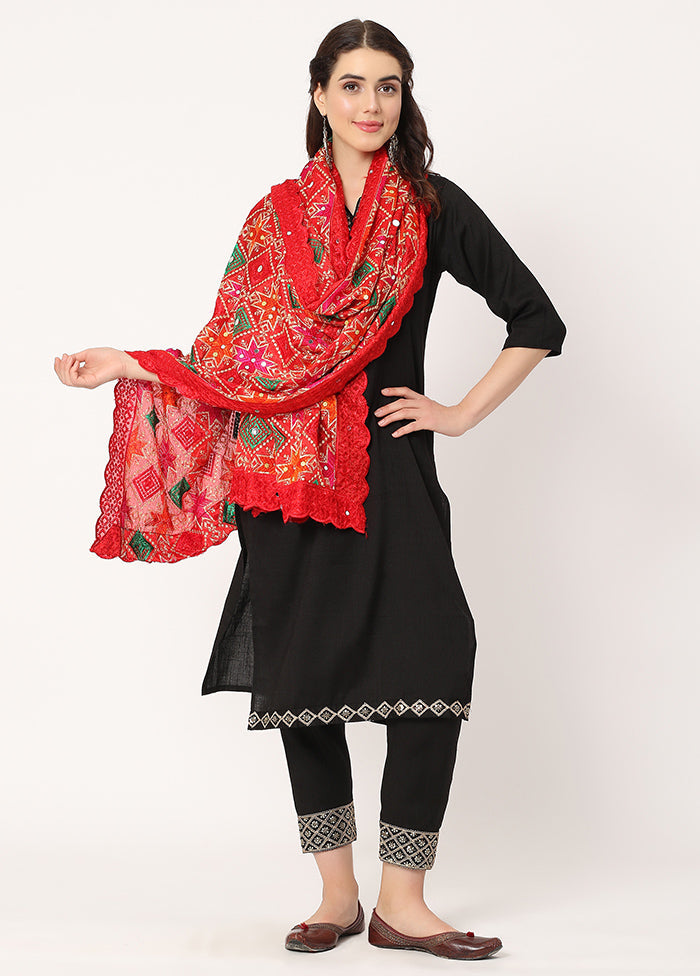 Red Chiffon Phulkari Embroidered Work Dupatta - Indian Silk House Agencies