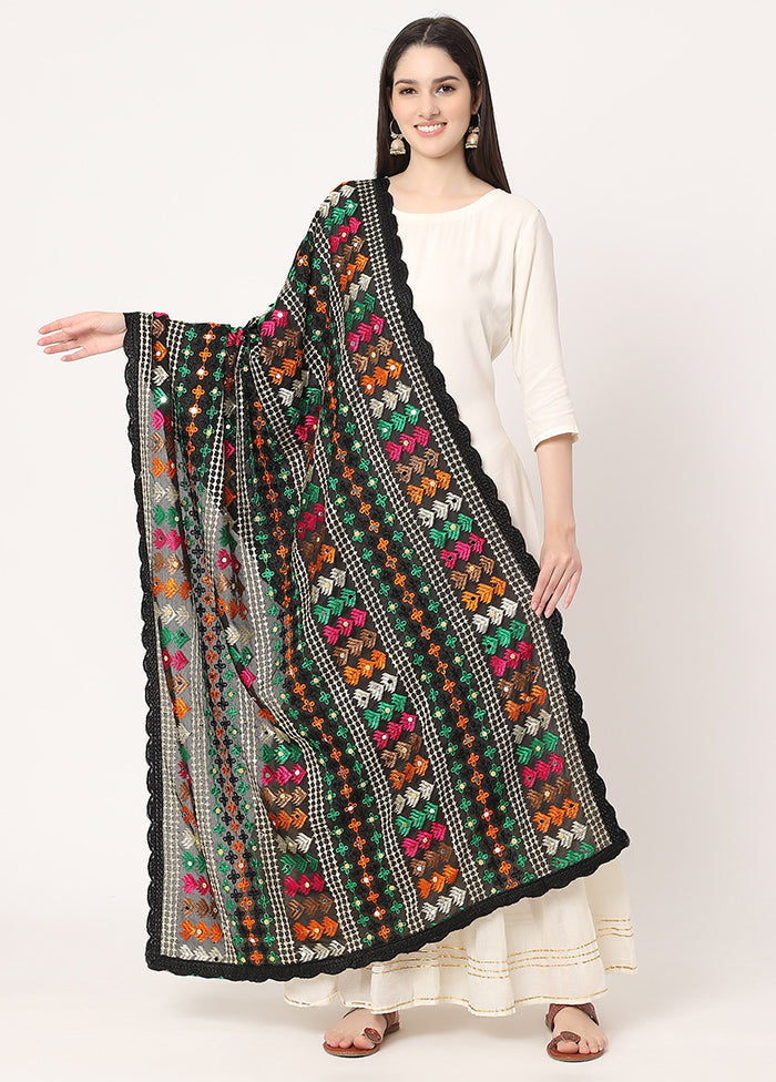 Black Chiffon Phulkari Embroidered Work Dupatta - Indian Silk House Agencies