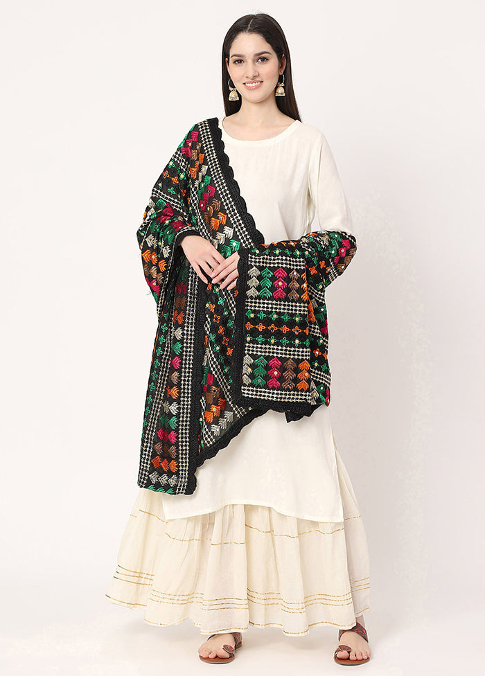 Black Chiffon Phulkari Embroidered Work Dupatta - Indian Silk House Agencies