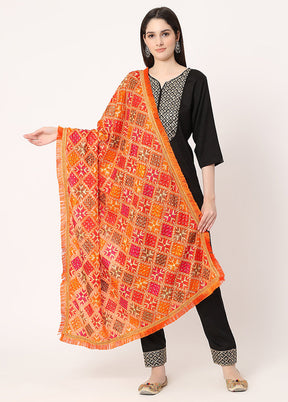 Orange Chiffon Phulkari Embroidered Work Dupatta - Indian Silk House Agencies