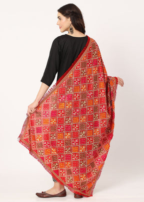 Red Chiffon Phulkari Embroidered Work Dupatta - Indian Silk House Agencies