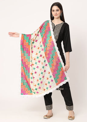 White Chiffon Phulkari Embroidered Work Dupatta - Indian Silk House Agencies