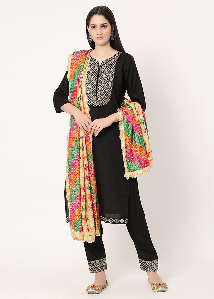 Beige Chiffon Phulkari Embroidered Work Dupatta - Indian Silk House Agencies