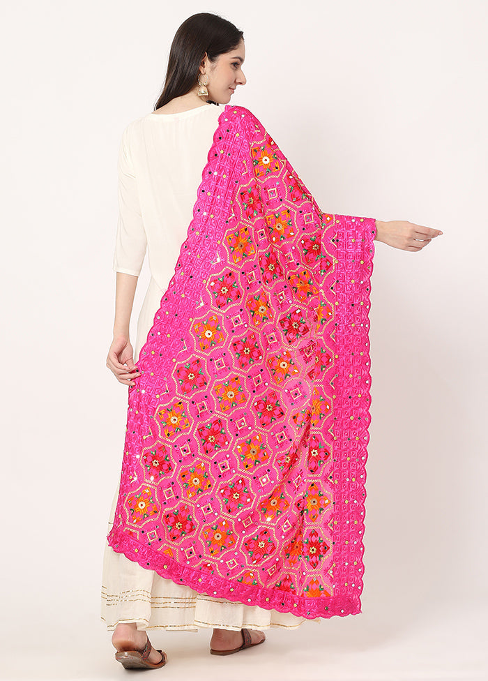 Pink Chiffon Phulkari Embroidered Work Dupatta - Indian Silk House Agencies