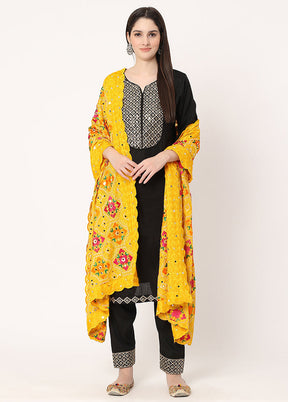 Yellow Chiffon Phulkari Embroidered Work Dupatta - Indian Silk House Agencies