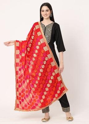 Red Chiffon Phulkari Embroidered Work Dupatta - Indian Silk House Agencies