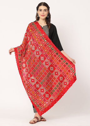 Red Chiffon Phulkari Embroidered Work Dupatta - Indian Silk House Agencies