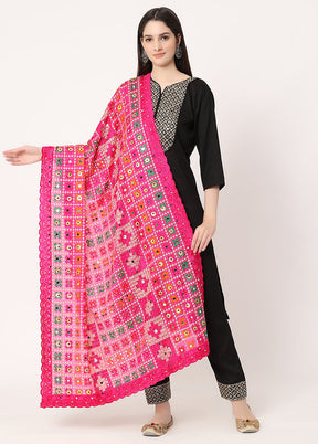 Pink Chiffon Phulkari Embroidered Work Dupatta - Indian Silk House Agencies