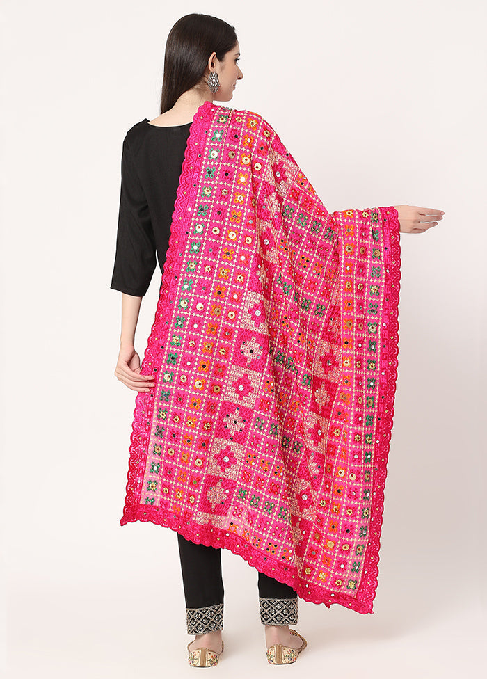 Pink Chiffon Phulkari Embroidered Work Dupatta - Indian Silk House Agencies