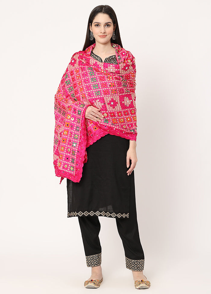 Pink Chiffon Phulkari Embroidered Work Dupatta - Indian Silk House Agencies