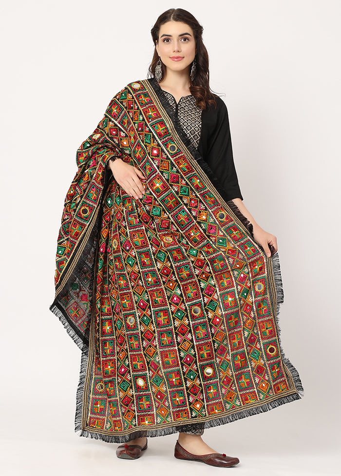 Black Chiffon Phulkari Embroidered Work Dupatta - Indian Silk House Agencies