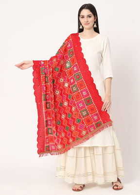 Red Chiffon Phulkari Embroidered Work Dupatta - Indian Silk House Agencies