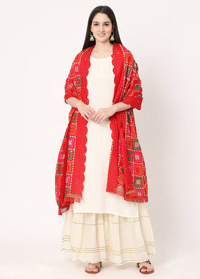 Red Chiffon Phulkari Embroidered Work Dupatta - Indian Silk House Agencies