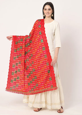 Red Chiffon Phulkari Embroidered Work Dupatta - Indian Silk House Agencies