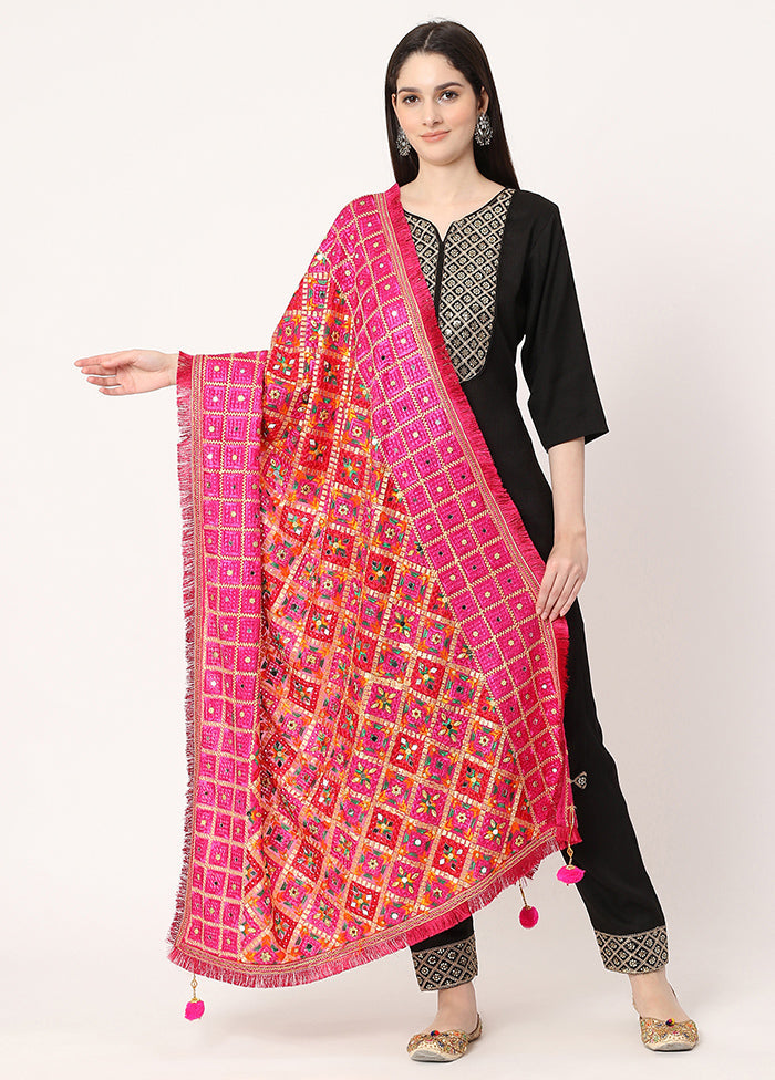 Pink Chiffon Phulkari Embroidered Work Dupatta - Indian Silk House Agencies