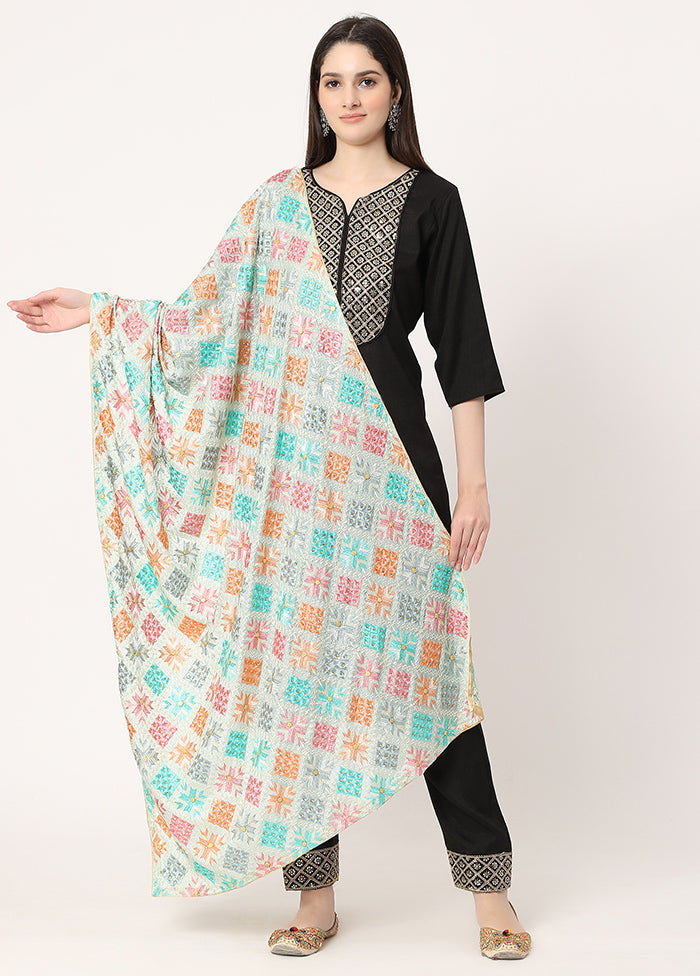 Green Chiffon Phulkari Embroidered Work Dupatta - Indian Silk House Agencies