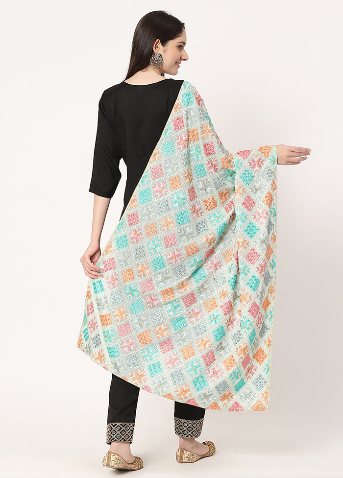 Green Chiffon Phulkari Embroidered Work Dupatta - Indian Silk House Agencies