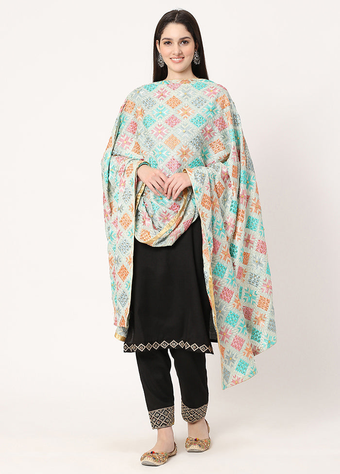 Green Chiffon Phulkari Embroidered Work Dupatta - Indian Silk House Agencies