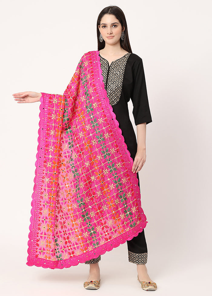 Pink Chiffon Phulkari Embroidered Work Dupatta - Indian Silk House Agencies