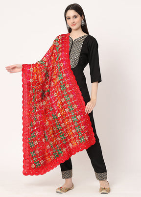 Red Chiffon Phulkari Embroidered Work Dupatta - Indian Silk House Agencies