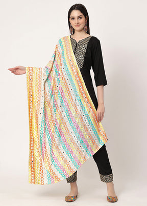 Off White Chiffon Phulkari Embroidered Work Dupatta - Indian Silk House Agencies