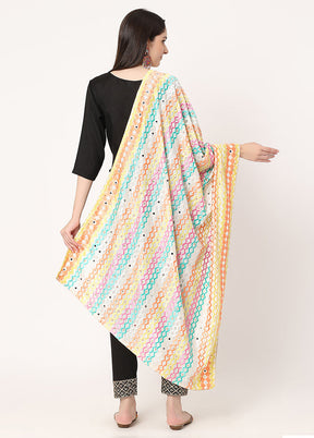 Off White Chiffon Phulkari Embroidered Work Dupatta - Indian Silk House Agencies