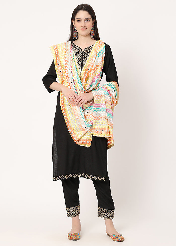 Off White Chiffon Phulkari Embroidered Work Dupatta - Indian Silk House Agencies