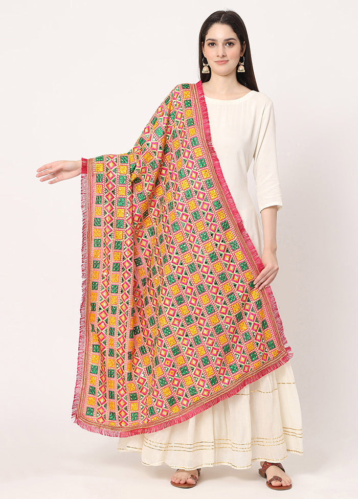 Multicolored Chiffon Phulkari Embroidered Work Dupatta - Indian Silk House Agencies