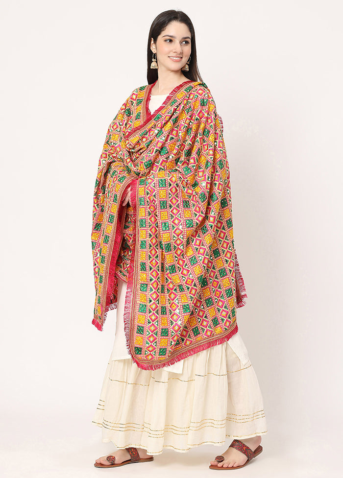 Multicolored Chiffon Phulkari Embroidered Work Dupatta - Indian Silk House Agencies