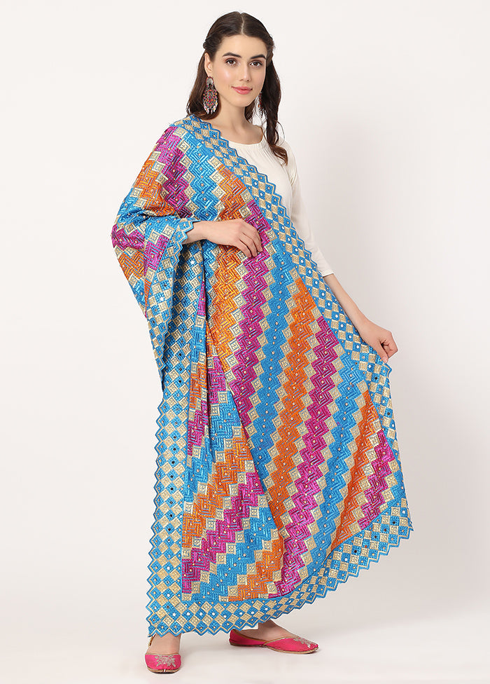 Blue Chiffon Phulkari Embroidered Work Dupatta - Indian Silk House Agencies