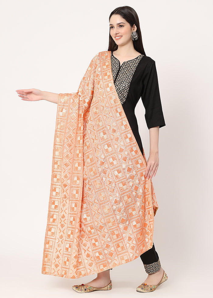 Off White Chiffon Phulkari Embroidered Work Dupatta - Indian Silk House Agencies