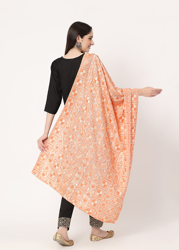 Off White Chiffon Phulkari Embroidered Work Dupatta - Indian Silk House Agencies