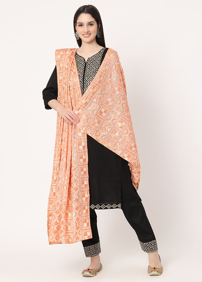 Off White Chiffon Phulkari Embroidered Work Dupatta - Indian Silk House Agencies