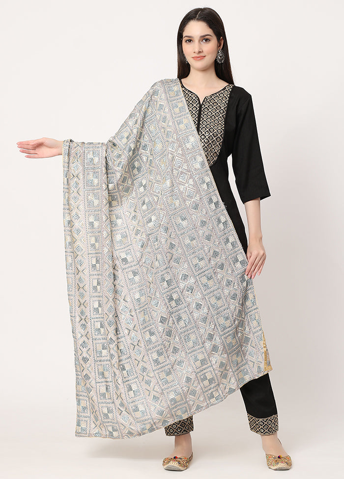 Grey Chiffon Phulkari Embroidered Work Dupatta - Indian Silk House Agencies