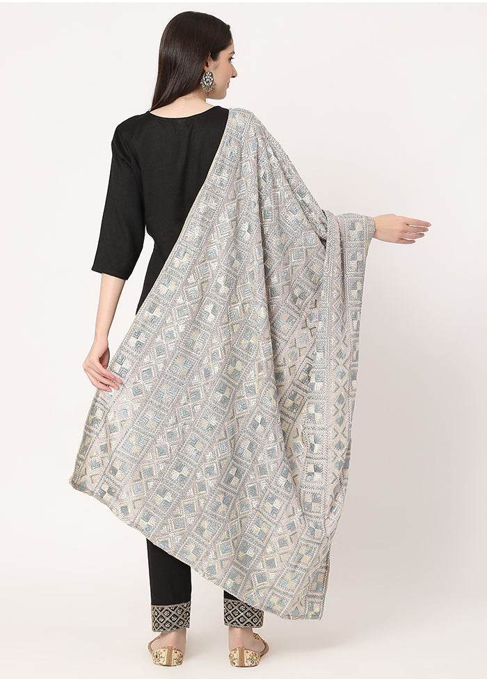 Grey Chiffon Phulkari Embroidered Work Dupatta - Indian Silk House Agencies