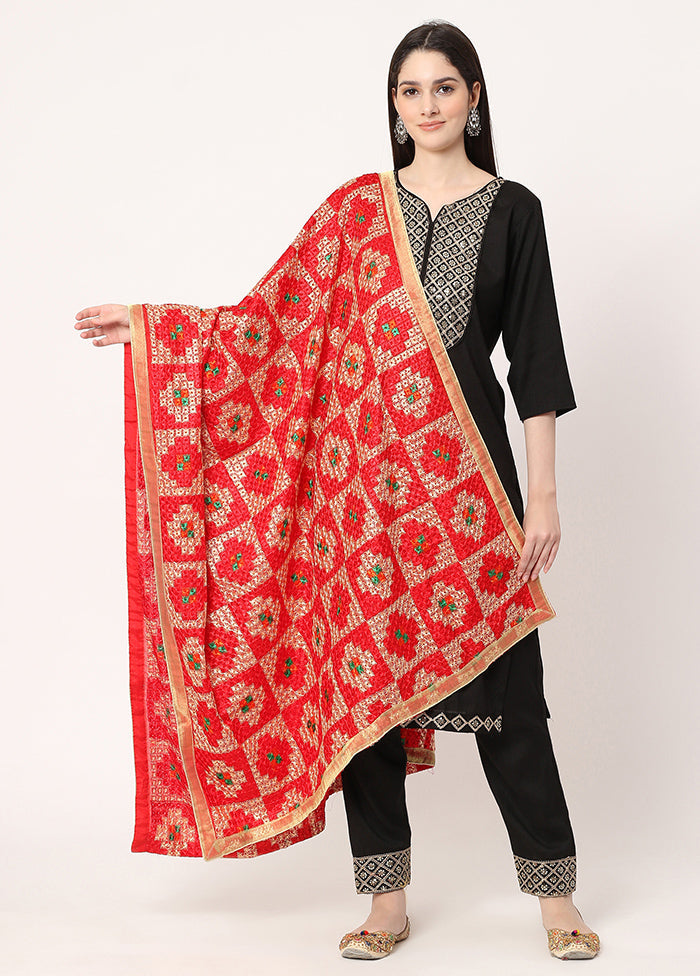 Red Chiffon Phulkari Embroidered Work Dupatta - Indian Silk House Agencies