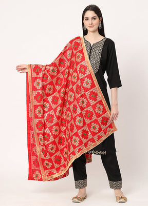 Red Chiffon Phulkari Embroidered Work Dupatta - Indian Silk House Agencies