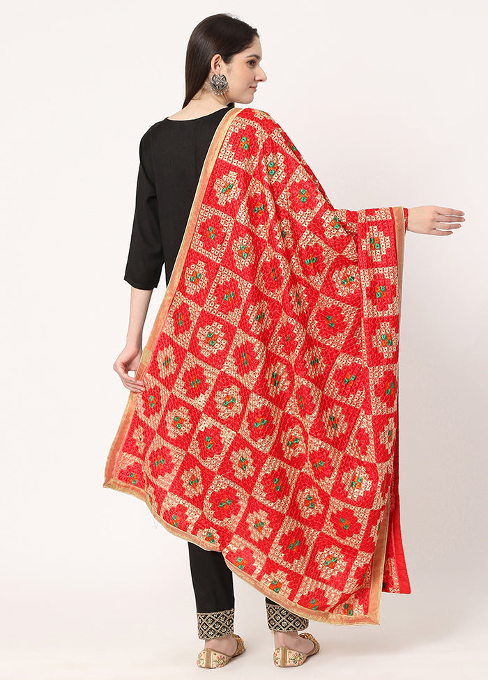 Red Chiffon Phulkari Embroidered Work Dupatta - Indian Silk House Agencies