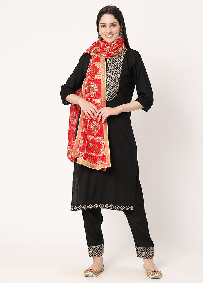 Red Chiffon Phulkari Embroidered Work Dupatta - Indian Silk House Agencies