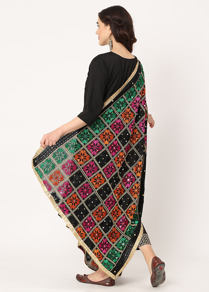 Black Chiffon Phulkari Embroidered Work Dupatta - Indian Silk House Agencies