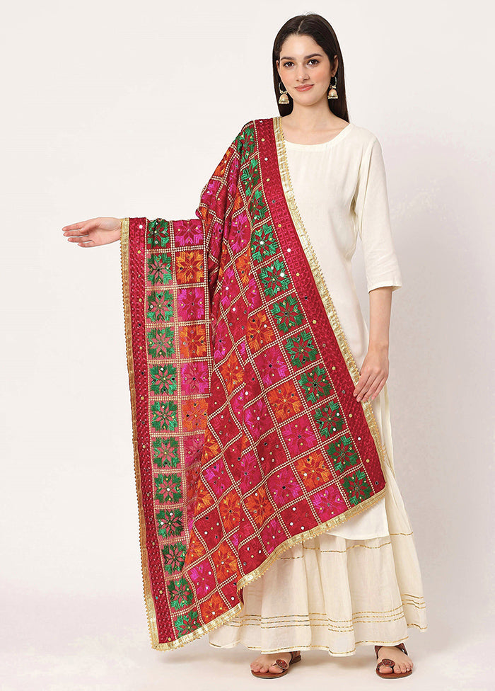 Maroon Chiffon Phulkari Embroidered Work Dupatta - Indian Silk House Agencies