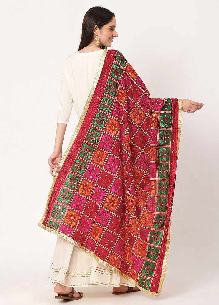 Maroon Chiffon Phulkari Embroidered Work Dupatta - Indian Silk House Agencies