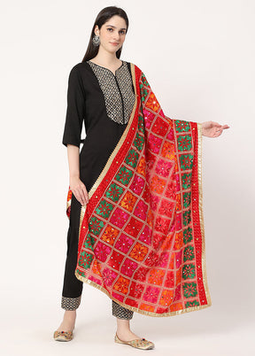 Red Chiffon Phulkari Embroidered Work Dupatta - Indian Silk House Agencies