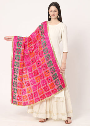 Pink Chiffon Phulkari Embroidered Work Dupatta - Indian Silk House Agencies