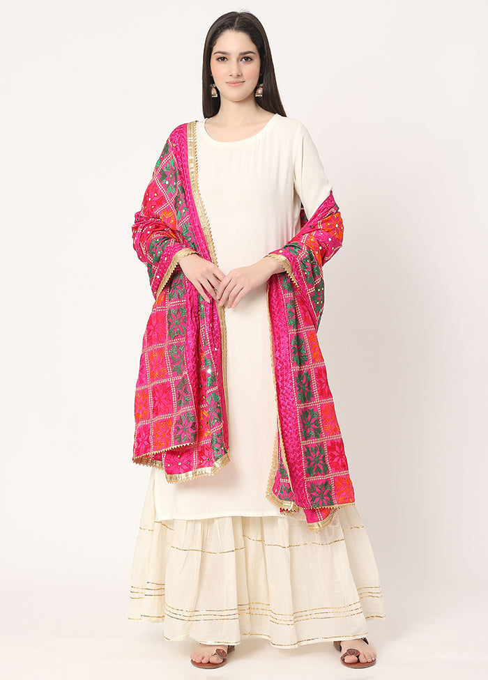 Pink Chiffon Phulkari Embroidered Work Dupatta - Indian Silk House Agencies