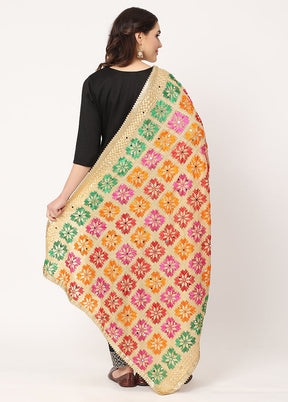 Beige Chiffon Phulkari Embroidered Work Dupatta - Indian Silk House Agencies