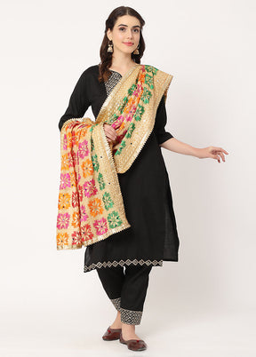 Beige Chiffon Phulkari Embroidered Work Dupatta - Indian Silk House Agencies