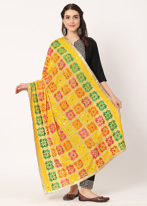 Yellow Chiffon Phulkari Embroidered Work Dupatta - Indian Silk House Agencies