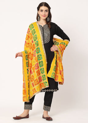 Yellow Chiffon Phulkari Embroidered Work Dupatta - Indian Silk House Agencies